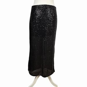 H & M Womens Black Sequin Maxi Pencil Skirt Small Partially Sheer Holiday Party